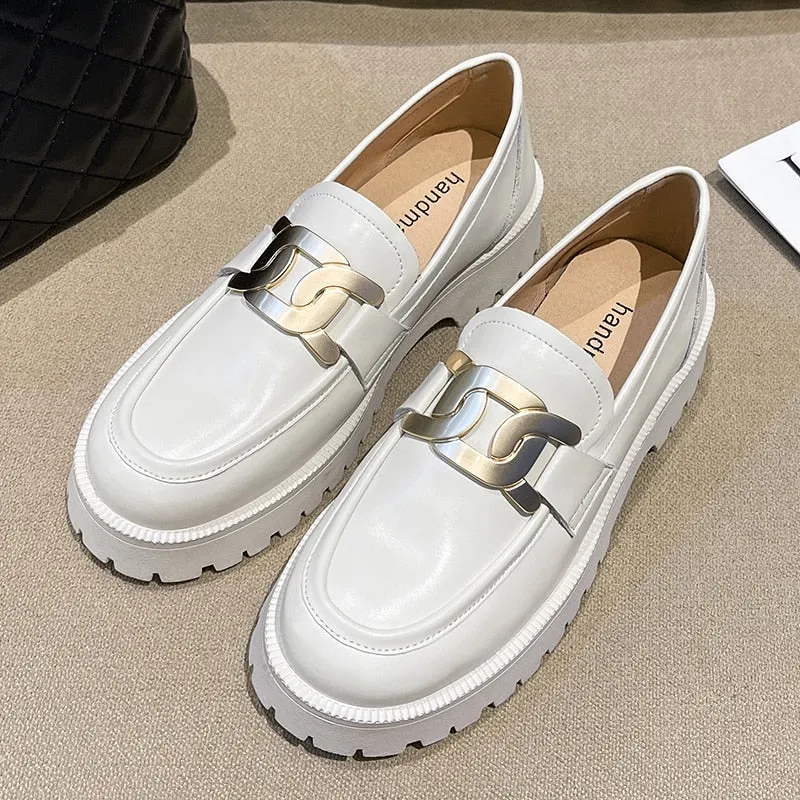 Classic Women Loafers Shoes Genuine Leather Spring 2022 Office Lady Daily Thick-soled Sneakers Casual Trend Girl Shoes Students