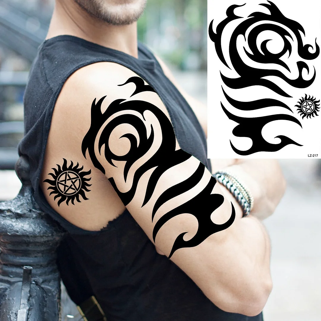 Black Spartan Warrior Temporary Tattoos For Men Adults Realistic Lion Tiger Maori Knight Fake Tattoo Sticker Chest Tatoos 3D