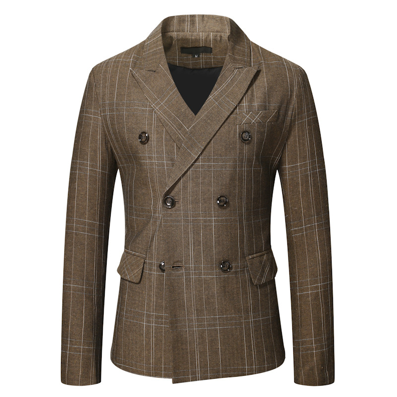 Men's Check Double Breasted Casual Jacket