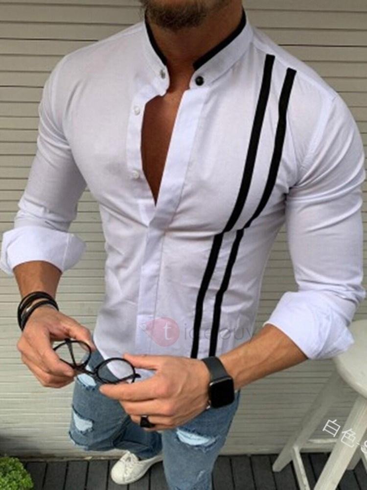 Men's New Fashion Long Sleeve Striped Fit Shirt