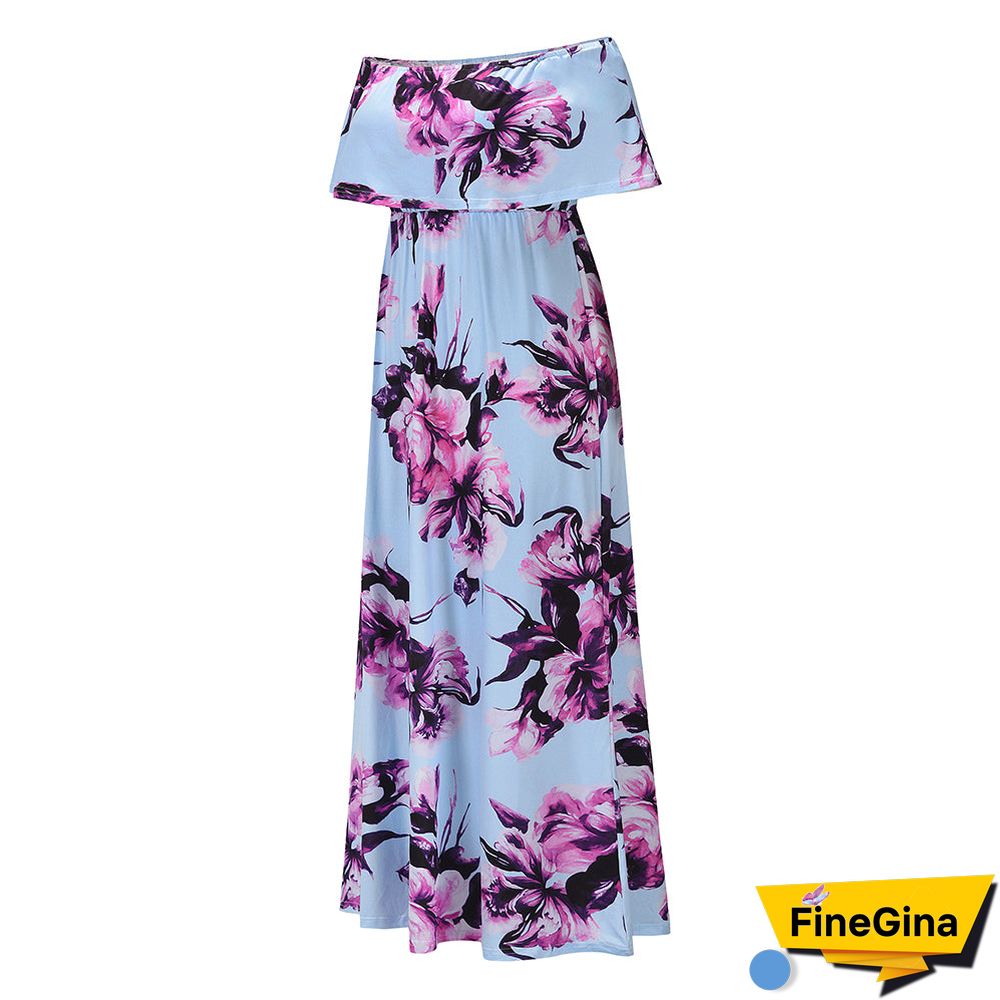 Off Shoulder Short Sleeve Floral Maxi Dress