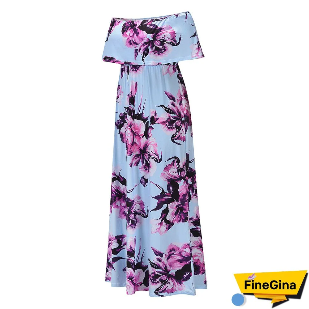 Off Shoulder Short Sleeve Floral Maxi Dress