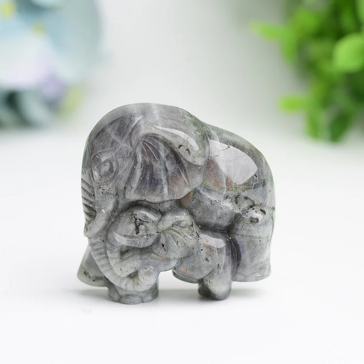 1.85" Mother & Baby Elephant Crystal Carving