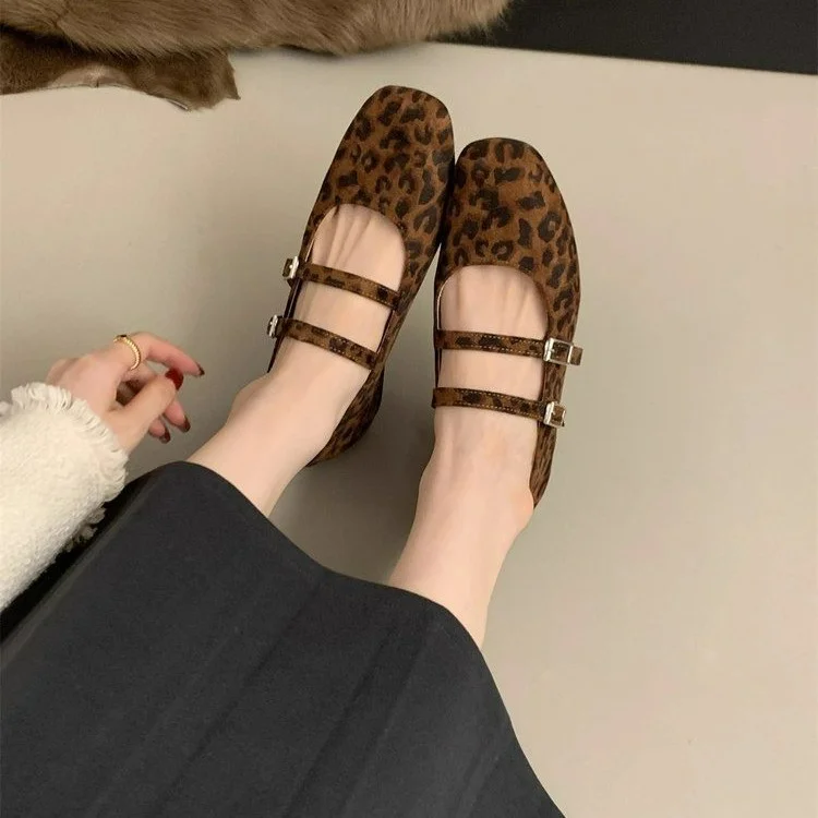 Yyvonne Retro Velvet Leopard Print With Mary Jane Single Shoes 2025 New Spring And Autumn Gentle Evening Shoes
