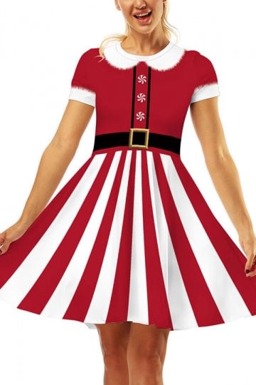 Sweet Christmas Mrs Claus Dress Striped-elleschic