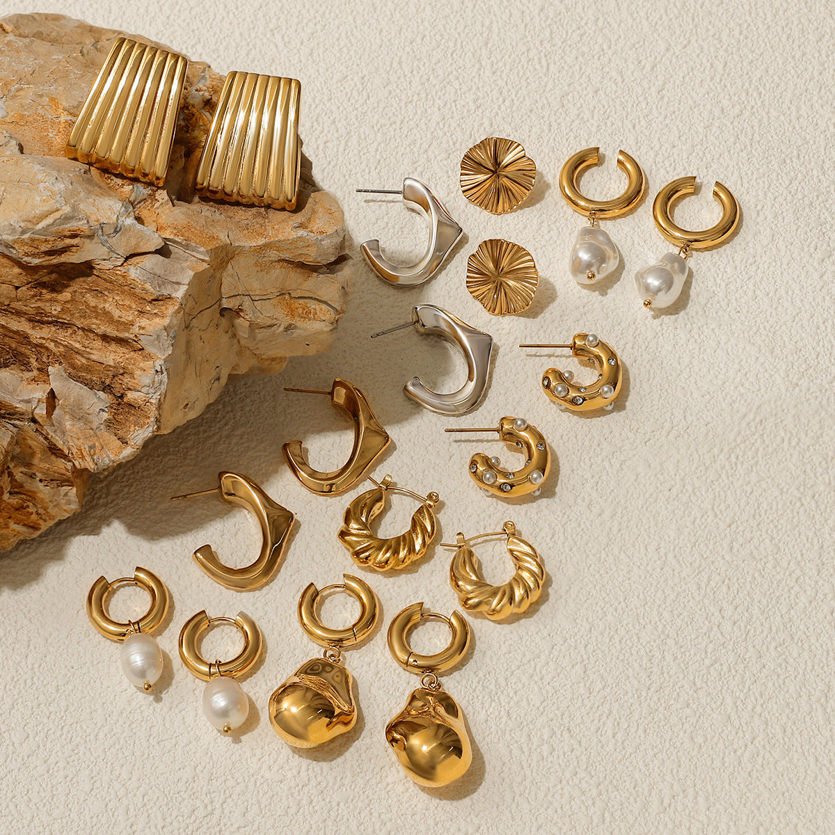 Jie Ding Stainless Steel Earrings Pearl Earrings Female Design Niche Titanium Steel