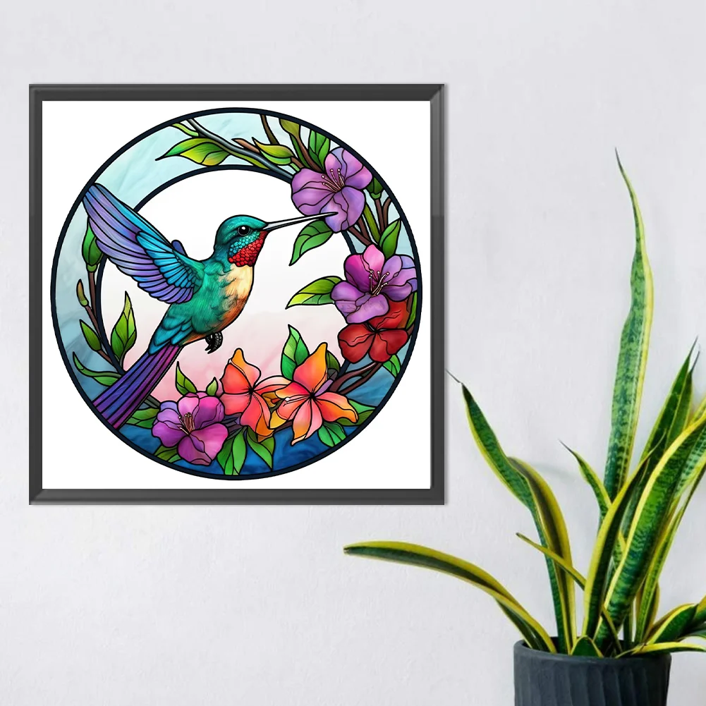 Diamond Painting - Full Round Drill - Stained Glass Hummingbird(30*30cm)