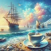 Coffee Sailboat-11CT Stamped Cross Stitch 40*40cm/15.75*15.75in tapestrymarket