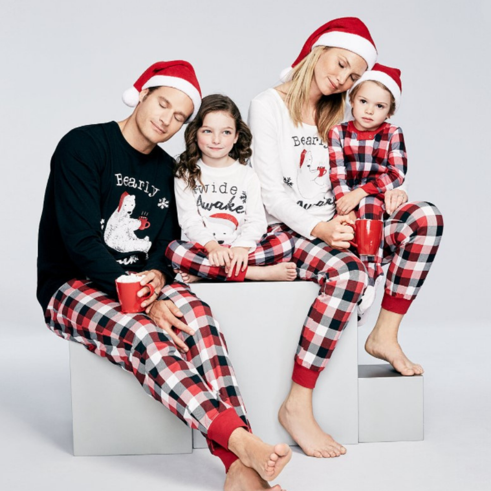 Christmas striped print round neck parent-child pajamas set