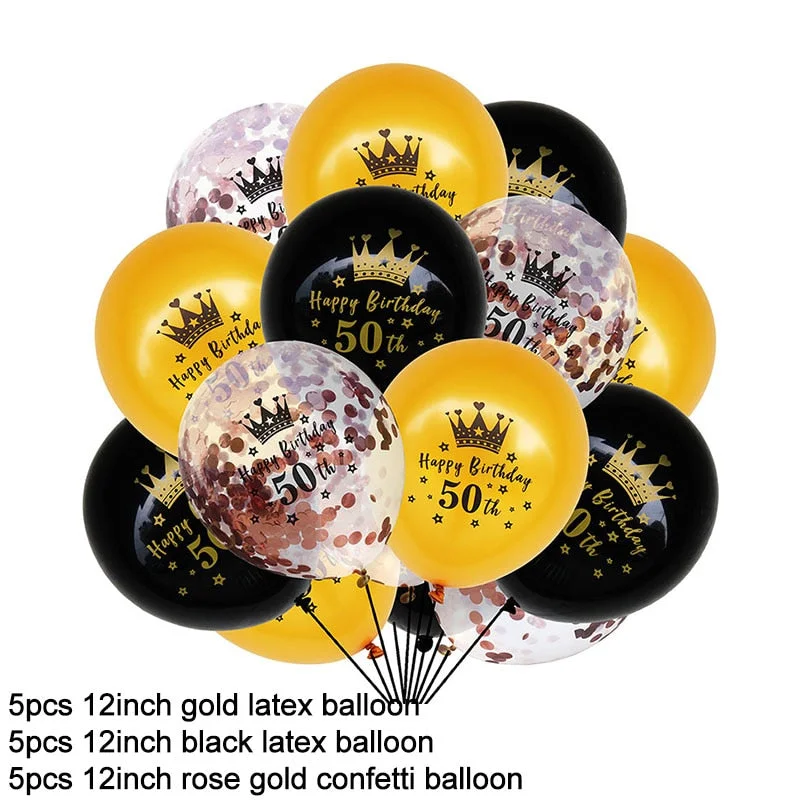 15Pcs Black Gold Latex Balloons 18 30 40 50 Happy Birthday Party Confetti Balloons Adult Birthday Ballons Decorations Supplies