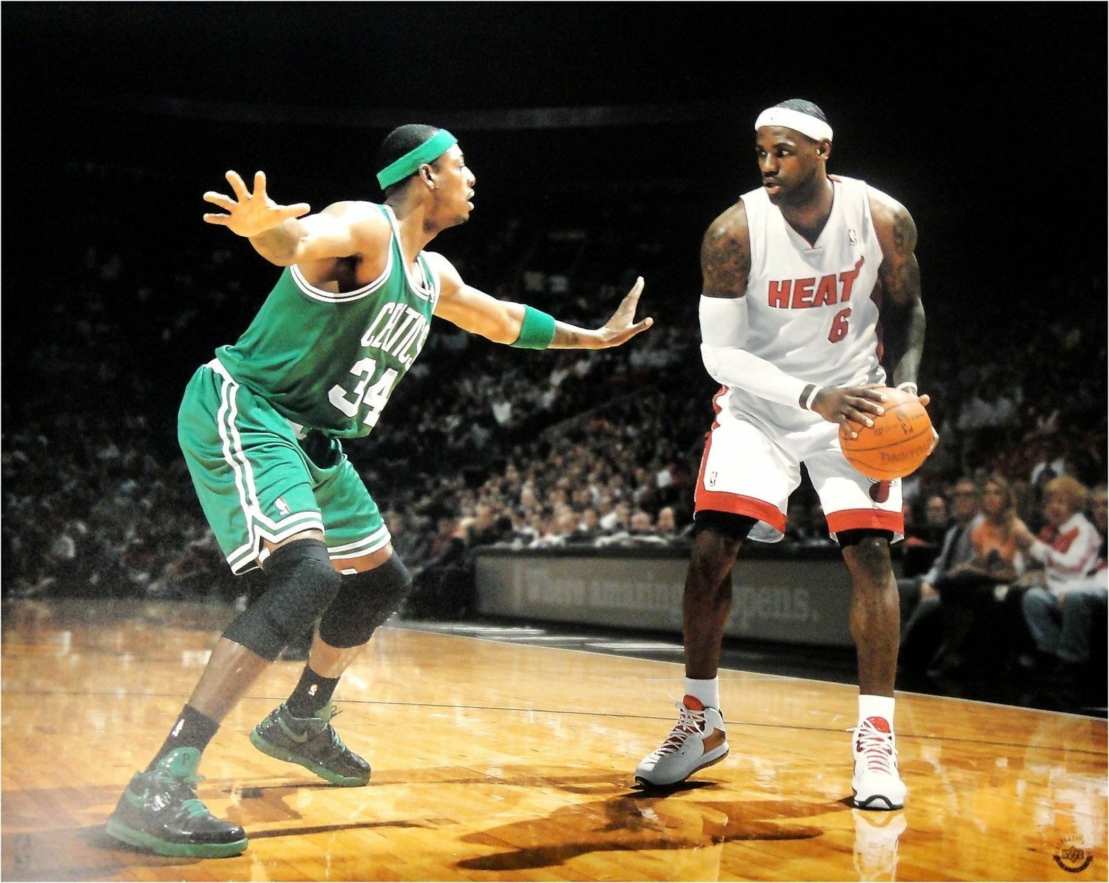 Lebron James UNSIGNED 16x20 Photo Poster painting VS Paul Pierce Miami Heat VS Boston Celtic UDA