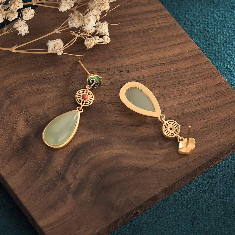 FengShui Jade Double Happiness Fortune Earrings