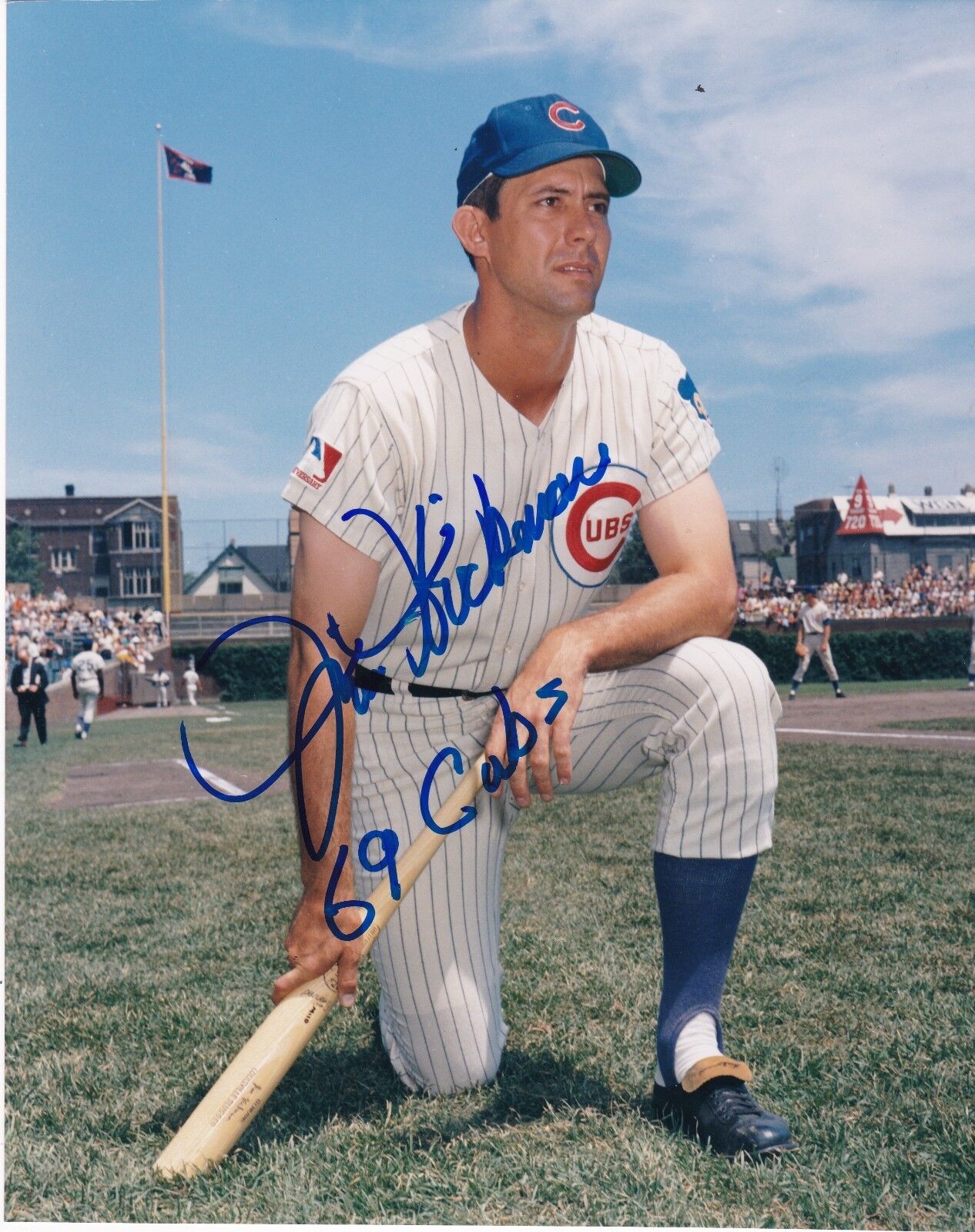 JIM HICKMAN CHICAGO CUBS 1969 ACTION SIGNED 8x10