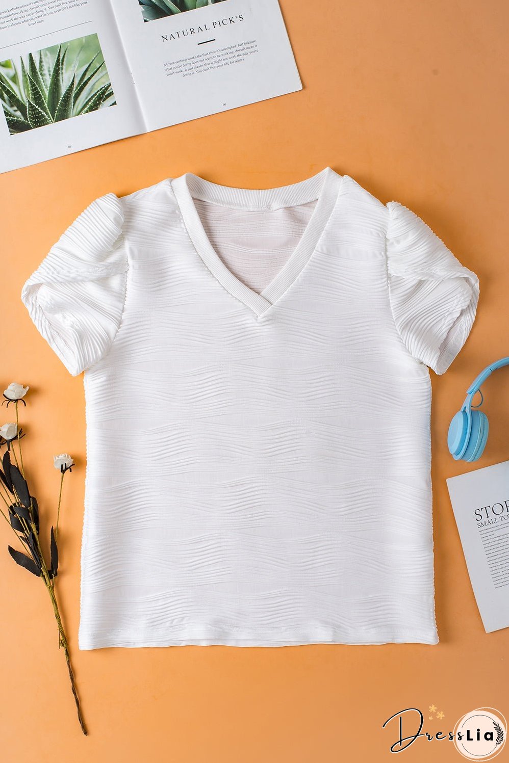 V-Neck Petal Sleeve Blouse