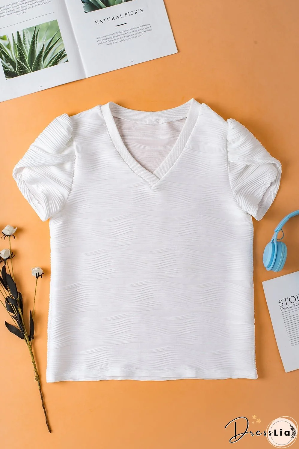 V-Neck Petal Sleeve Blouse