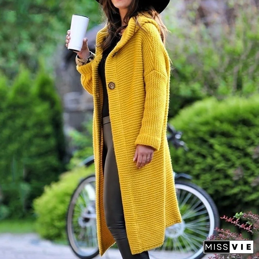 New Autumn Winter Women Hooded Coat Cardigan Sweater Coat Lady Solid Color Coat Thick Soft Fashion Jacket Long Plus Size Overcoat