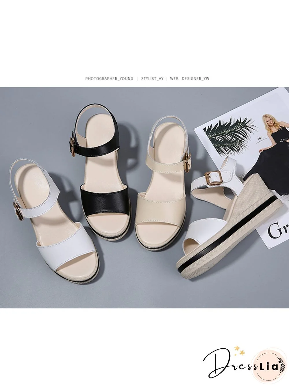 Cowhide Woven Sole Platform Wedge Resort Sandals