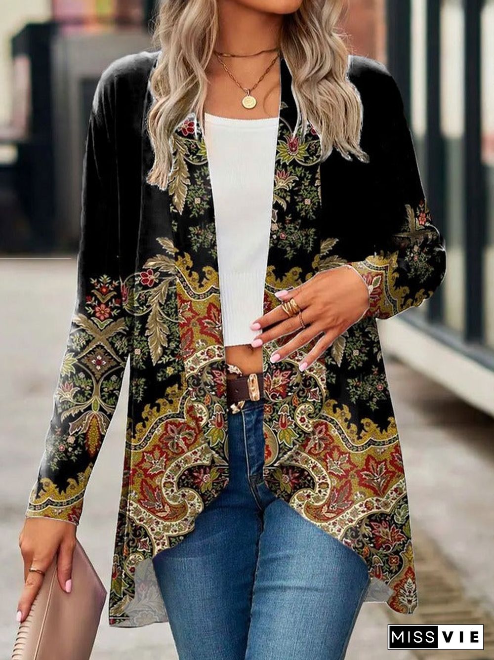 Retro Long Sleeve Print Outerwear