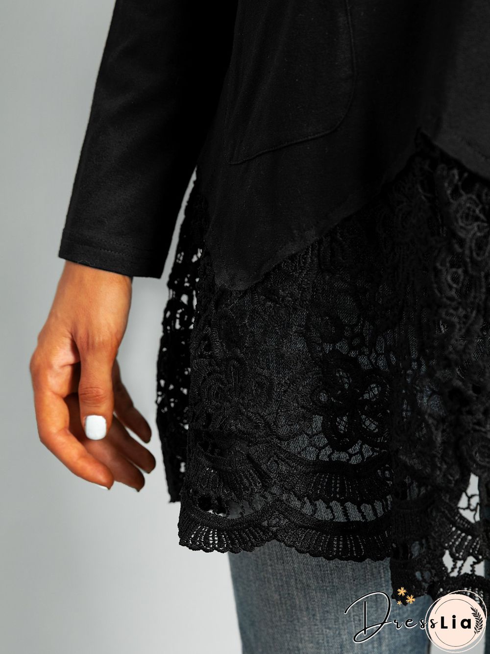 Plus size Long Sleeve Lace Casual T-shirt