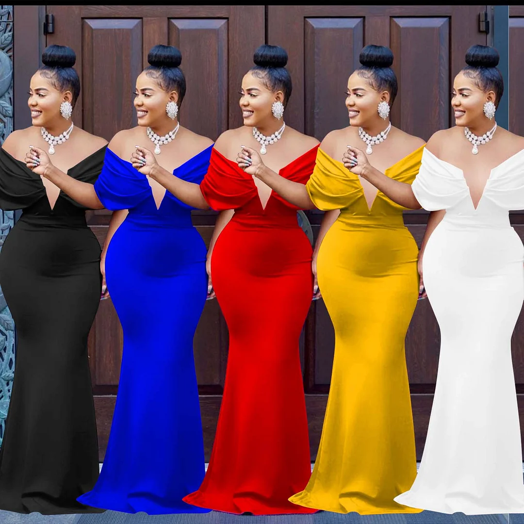 Solid Color One-shoulder Deep V Backless Mermaid Dress | IFYHOME