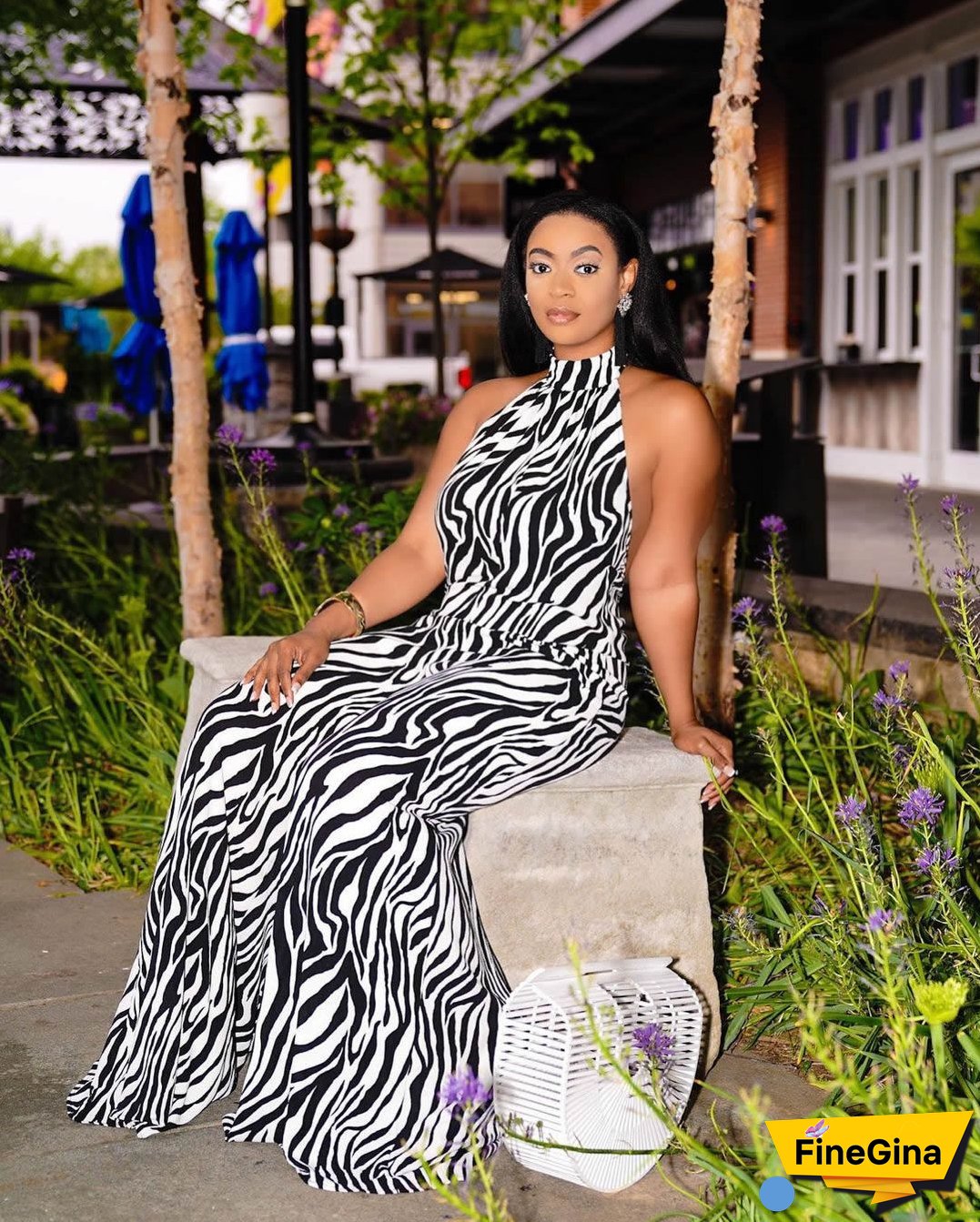 Plus Size Women Zebra Print Wide Leg Jumpsuit