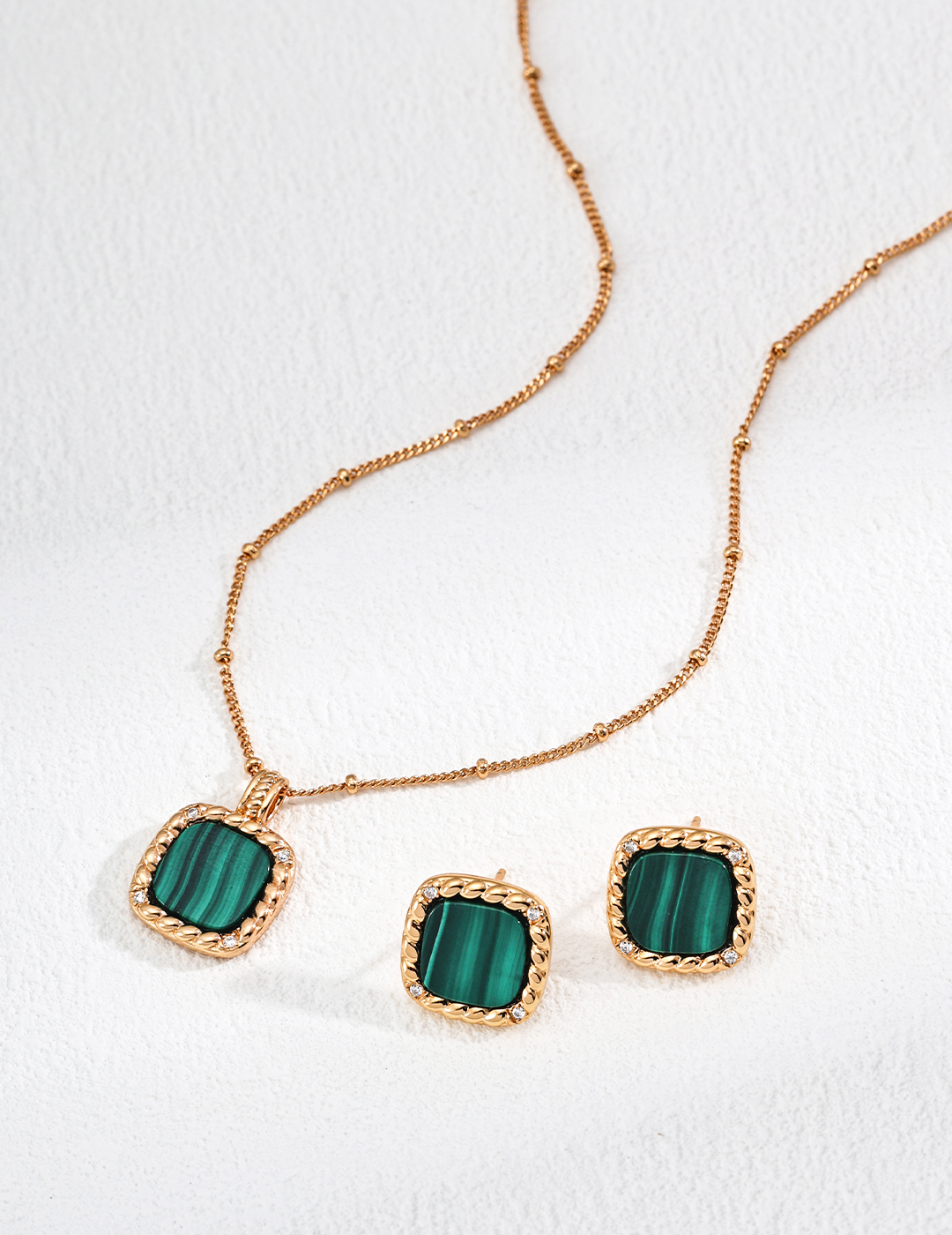Malachite Necklace & Earrings Set