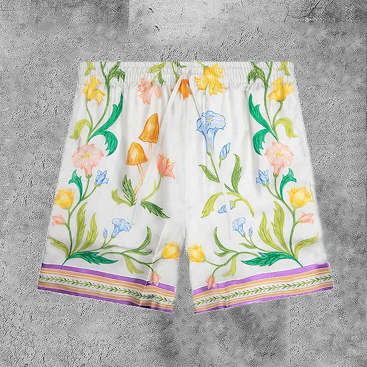 Larche Fleurie Floral Printed Drawstring Panels Style Shorts