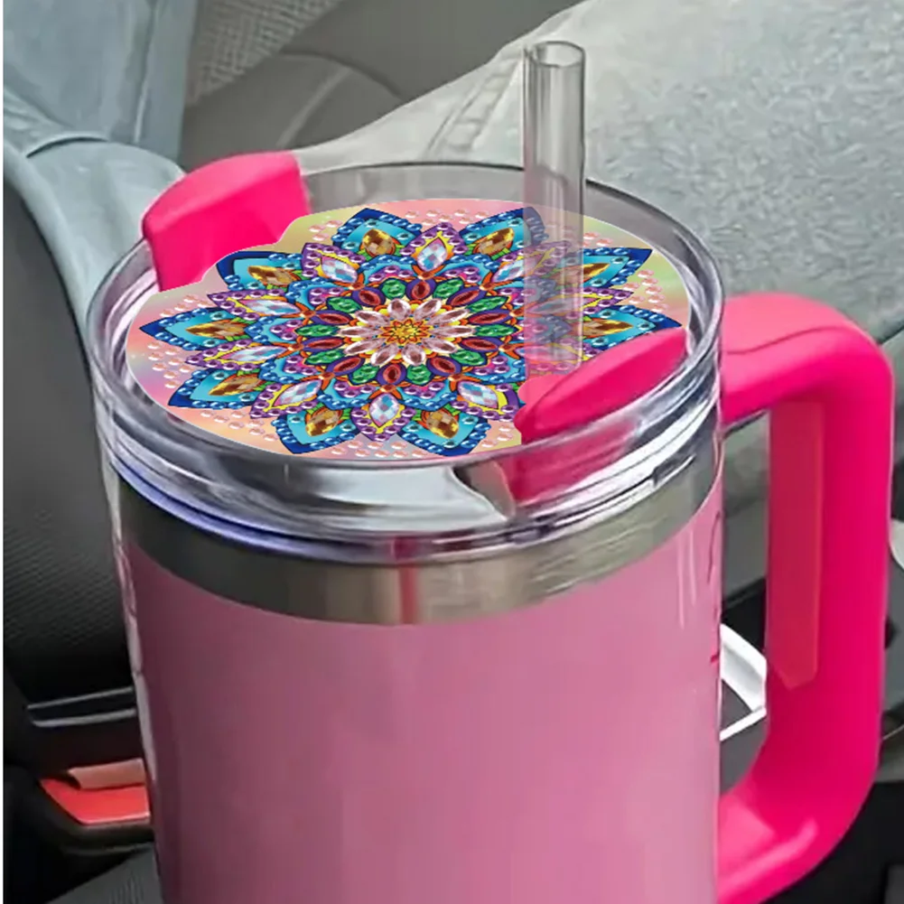 8pcs Mandala DIY Diamond Art Cup Lid Accessories Bling Tumbler Lid Plate