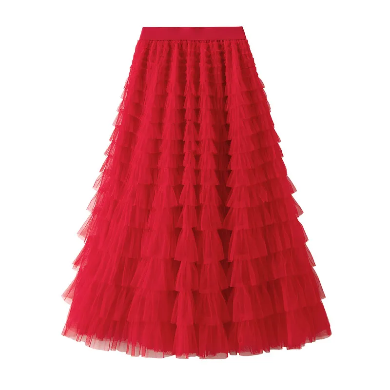 Nigikala Nigikala Yarn Lotus Leaf Side Temperament Skirt Women's Dress 2025 Spring And Autumn New Famous Woman Long Dress Thin Cake Skirt 2210