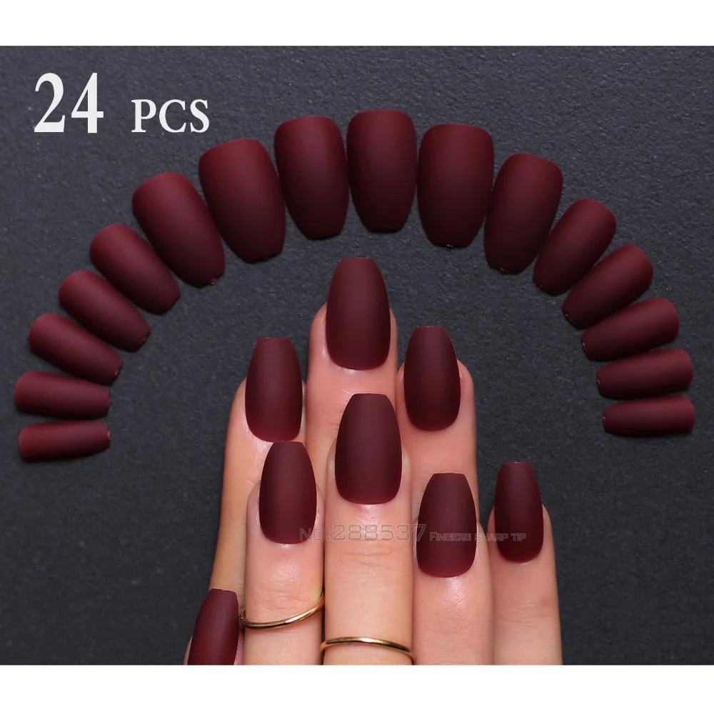 Matte burgundy Coffin False nails Gray Pure Blue Designs Nude 24pcs purple Full Nail Tips Pink Ballerinas red fake nail black-Nail Inspo