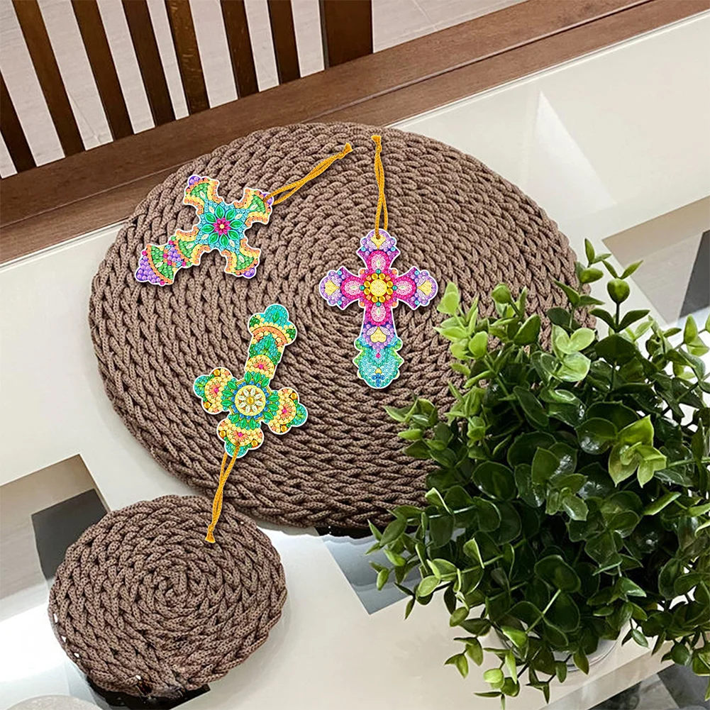 10pcs Cross DIY Crystal Diamond Pendant Paint by Number for Gift(Single Sided)