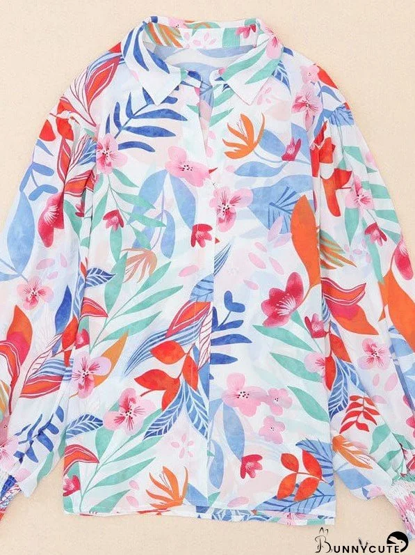 Flower Pattern Loose Fit Batwing Sleeve V-Neck Women'S Top Casual Pullover