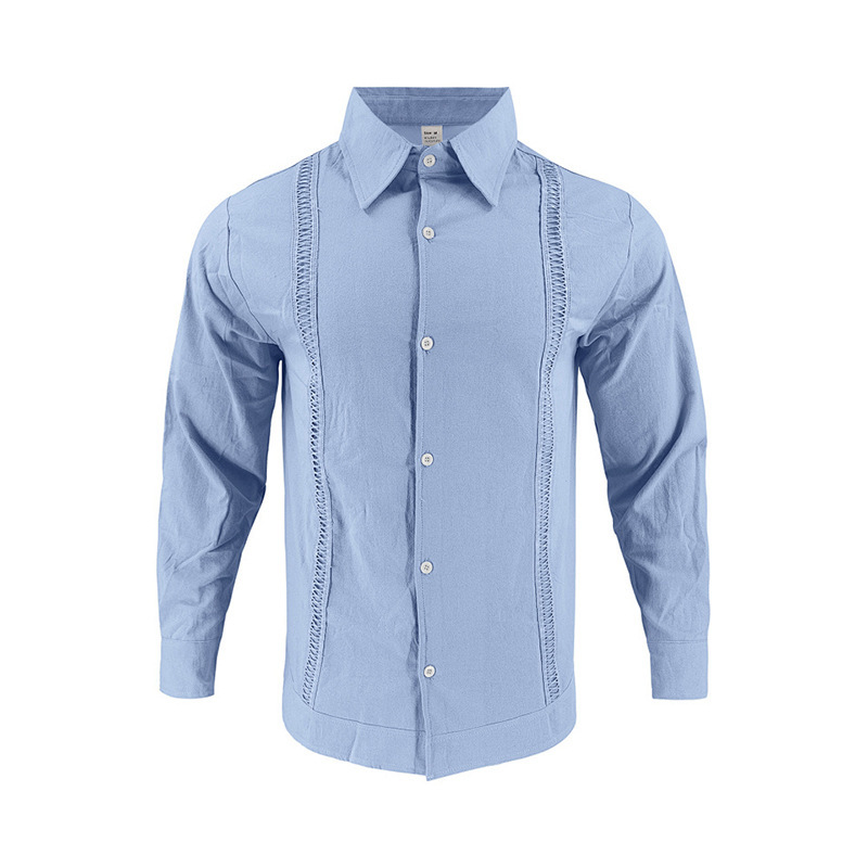 2026 Men’s Long Sleeve Linen Shirt Casual Loose Fit Long Sleeve Button-Up Shirt