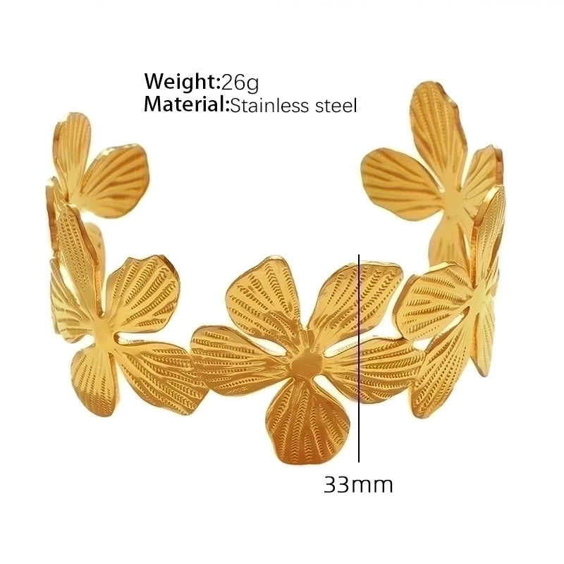 Vintage Style Punk Double Ring Waves Floral Titanium Steel 18K Gold Plated Bangle In Bulk