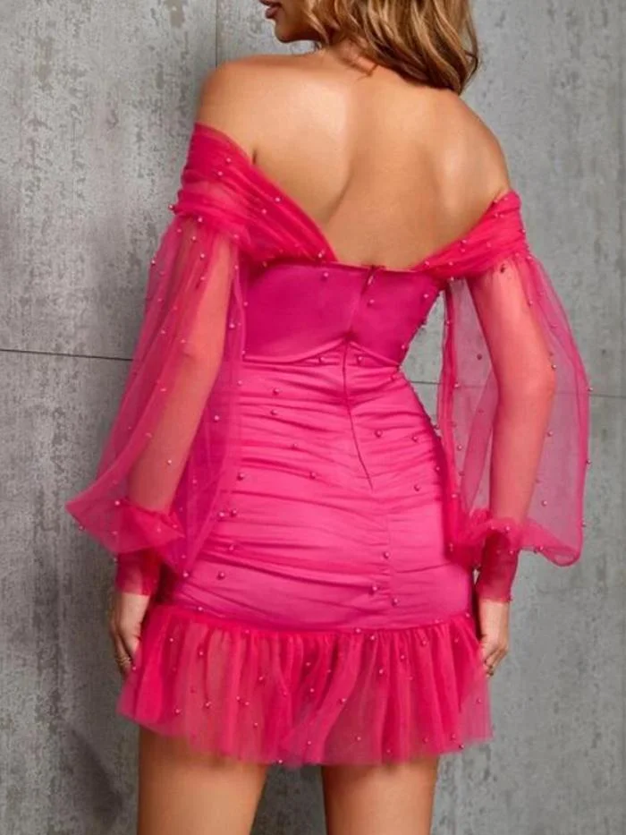 Sexy Strapless Mesh and Beaded Dress