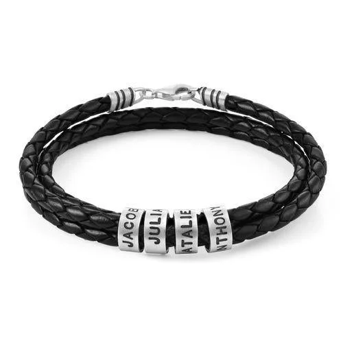 Saleking Bracelet Men Braided Leather Bracelet with Small Custom Beads