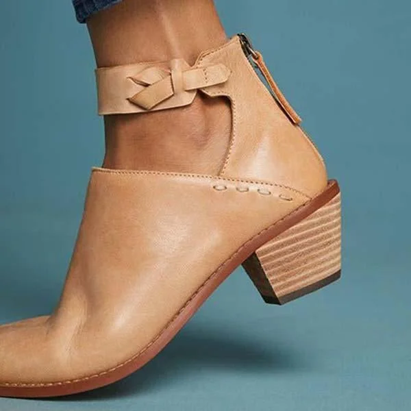 Chunky Heel Zipper Breathable Comfortable Shoes | EGEMISS