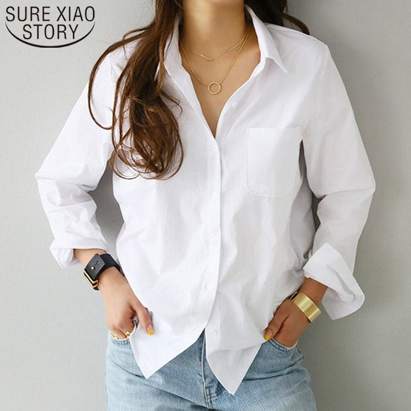 Casual Ladies Blouse Cotton White Shirt Women Fashion Long Sleeve Shirts and Blouses Blusas Mujer De Moda OL Style Tops 3496