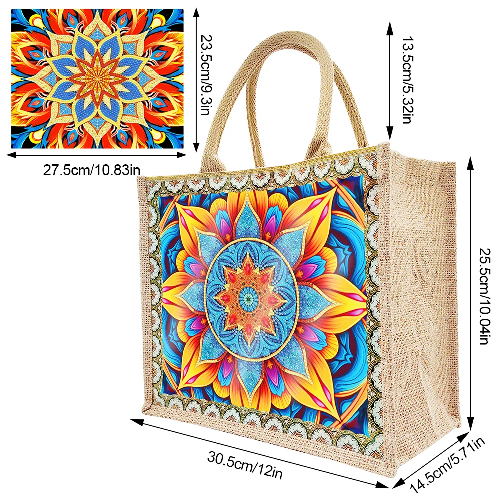 [Upgrade - Waterproof Bag]DIY Mandala Diamond Painting Tote Bag Replaceable Canvas for Women Adults