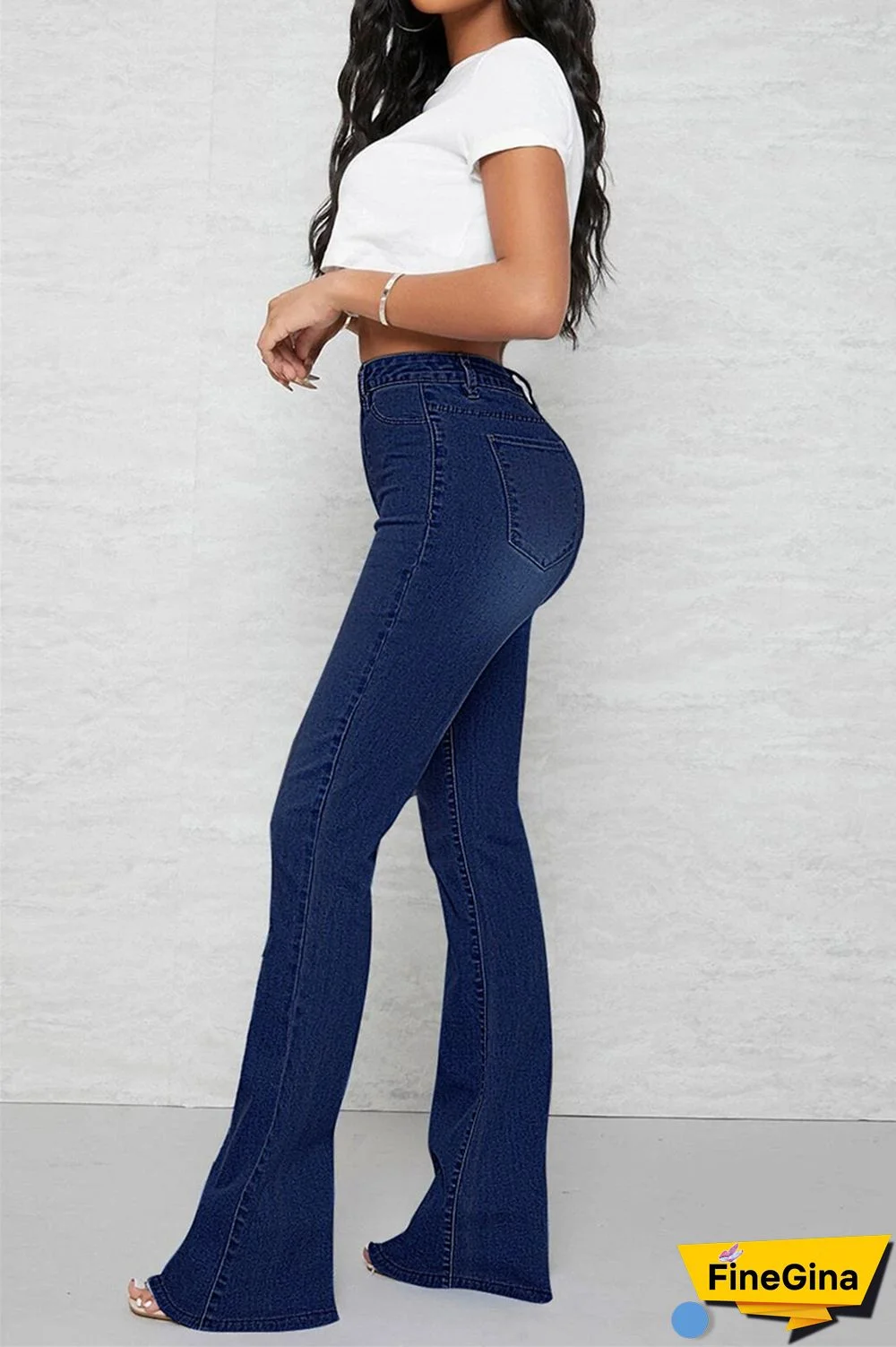 Baby Blue Casual Solid Patchwork Mid Waist Regular Denim Jeans