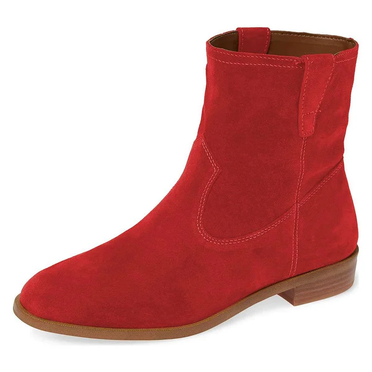 Red Vegan Suede Flat Ankle Boots |FSJ Shoes