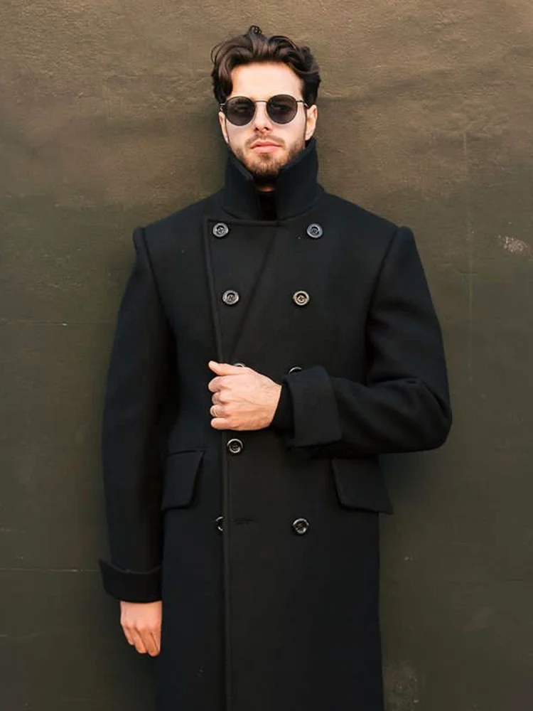 Aonga Autumn Winter Long Warm Green Polo Coat Men Double Breasted Cool Luxury Elegant England Style Wool Blends Overcoat aonga