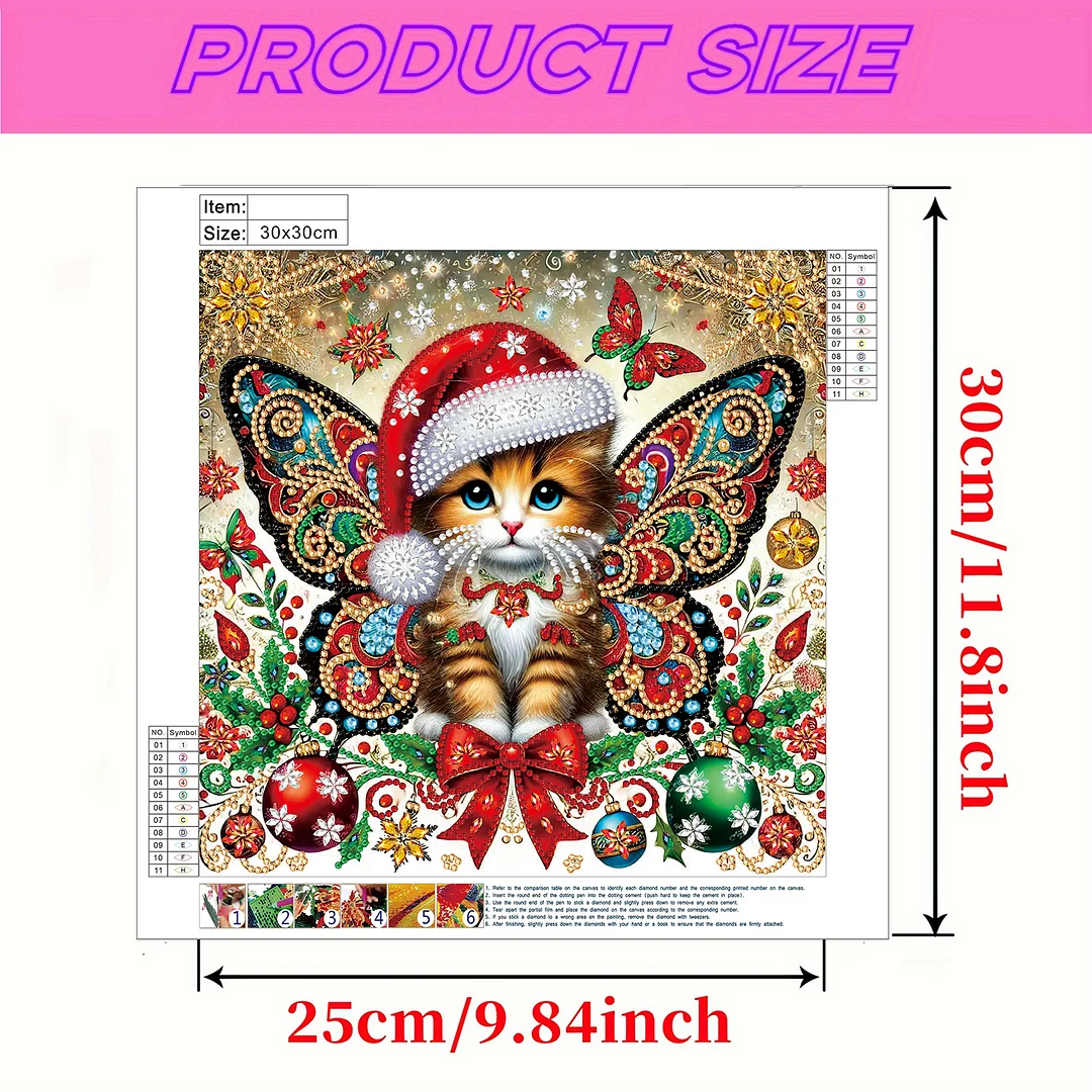 Christmas Cat - Diamond Painting - Partial Special Shaped Drill(Canvas|30*30cm)