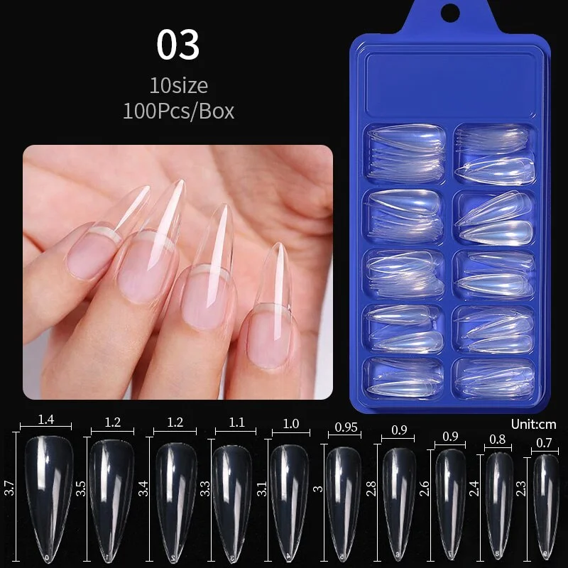 100Pcs Black White False Nail Tips Full Cover Acrylic Almond Coffin Candy Colorful Fake Nails Tip Manicure Extension Nail Tool-Nail Inspo
