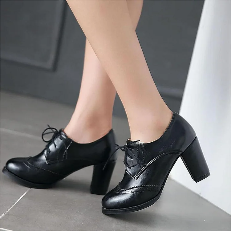 Custom Made Block Heel Oxfords in Black |FSJ Shoes