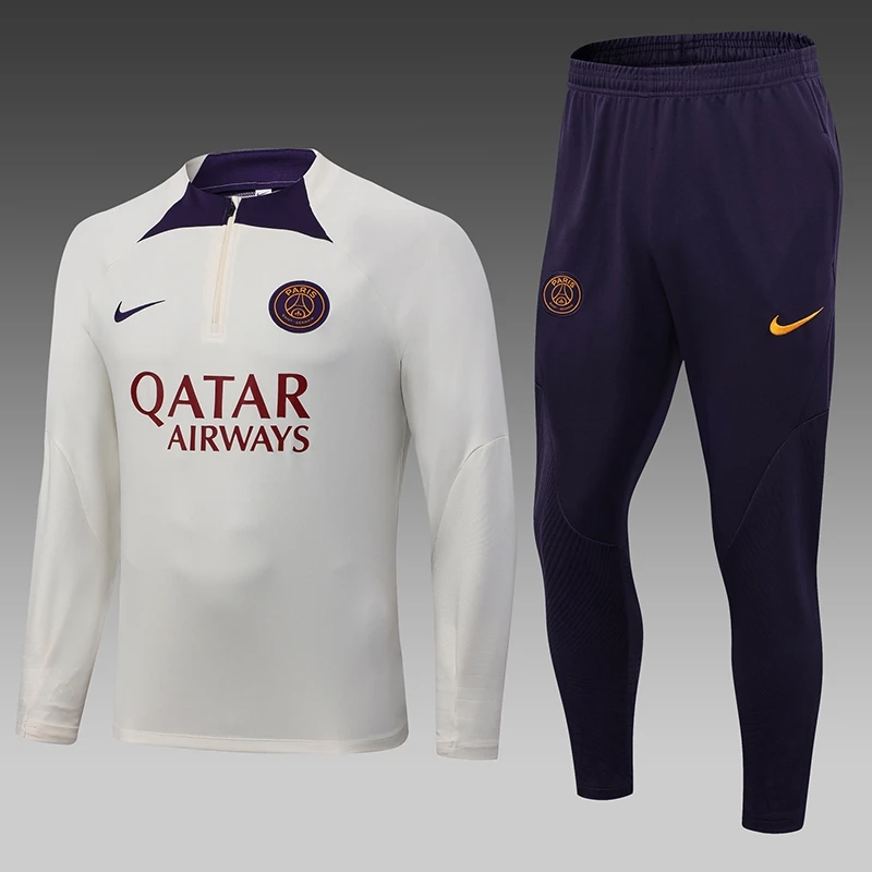 23-24 PSG Half Zipper Long Sleeved Off-white Training Suit