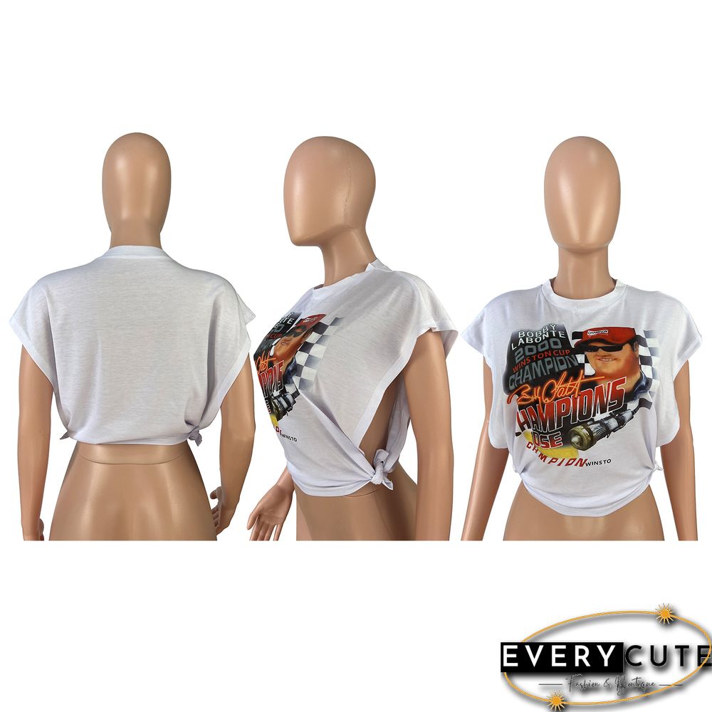 Racing Print Sleeveless Side Cutout T-Shirt Top