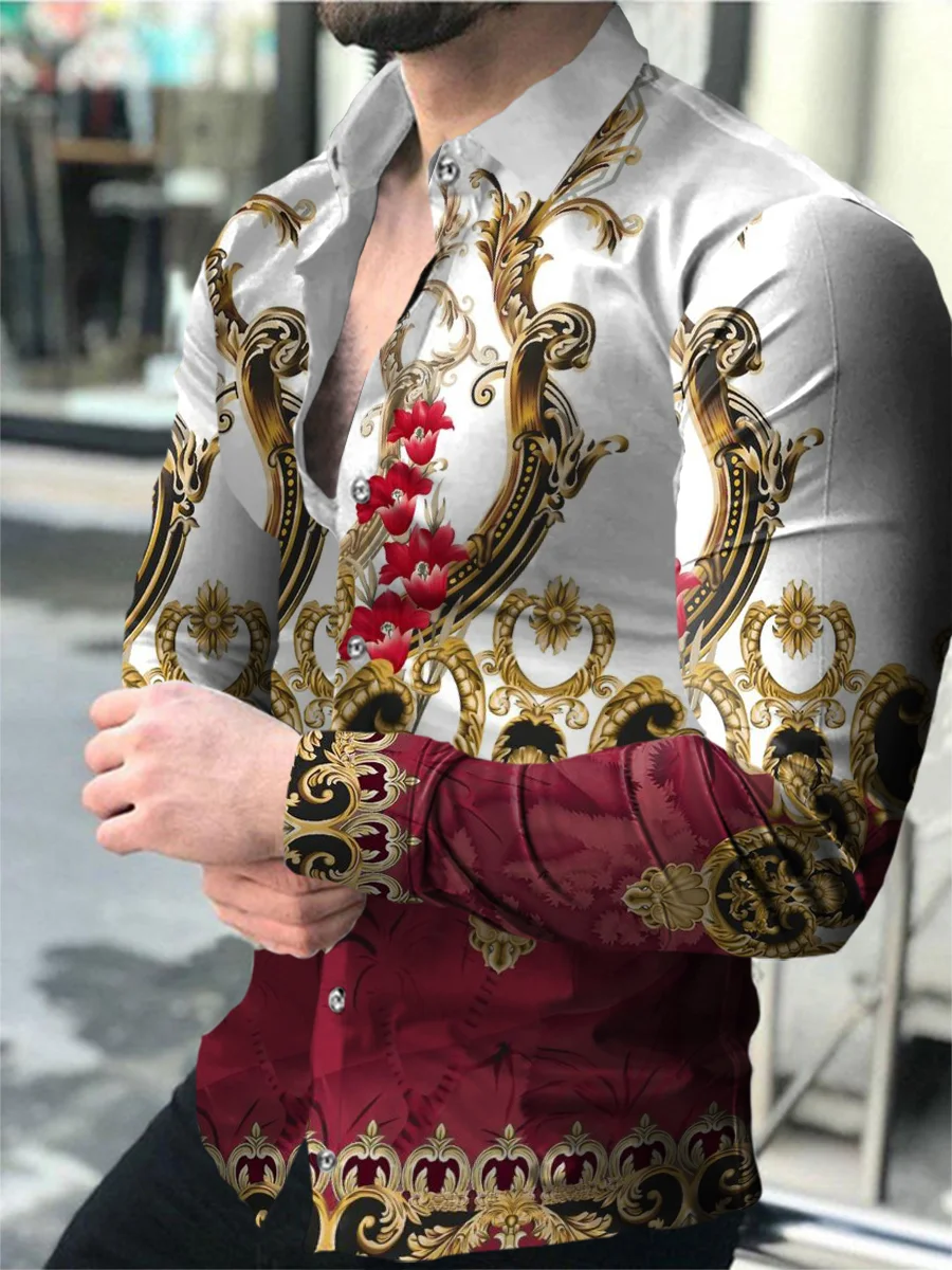 Men's Casual Vine Floral Print Abstract Shirt