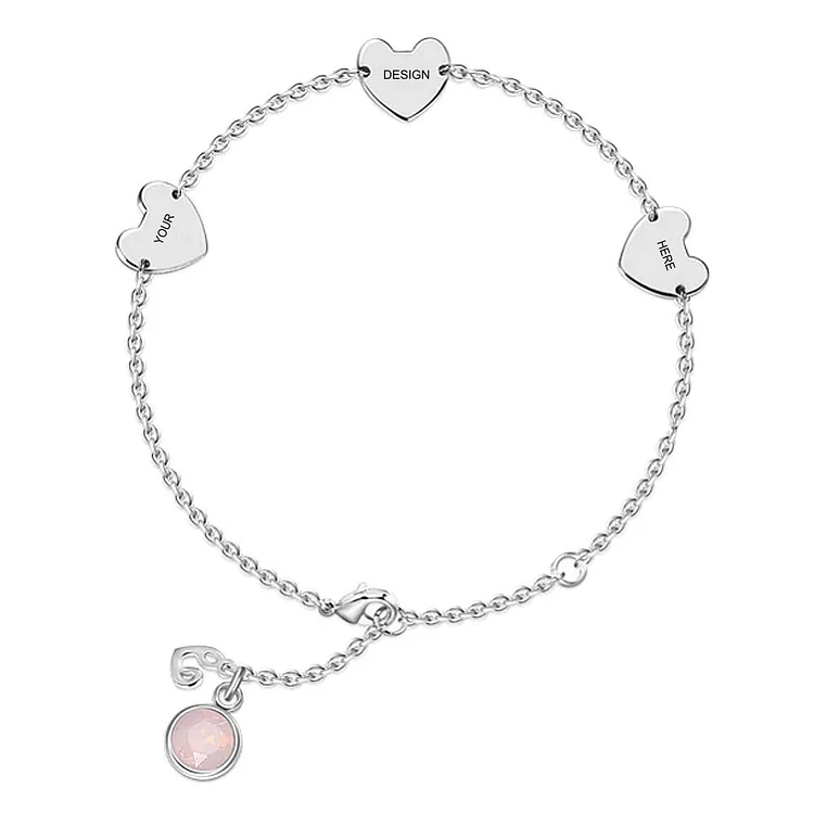Personalized Design Birthstone Three Heart Bracelet