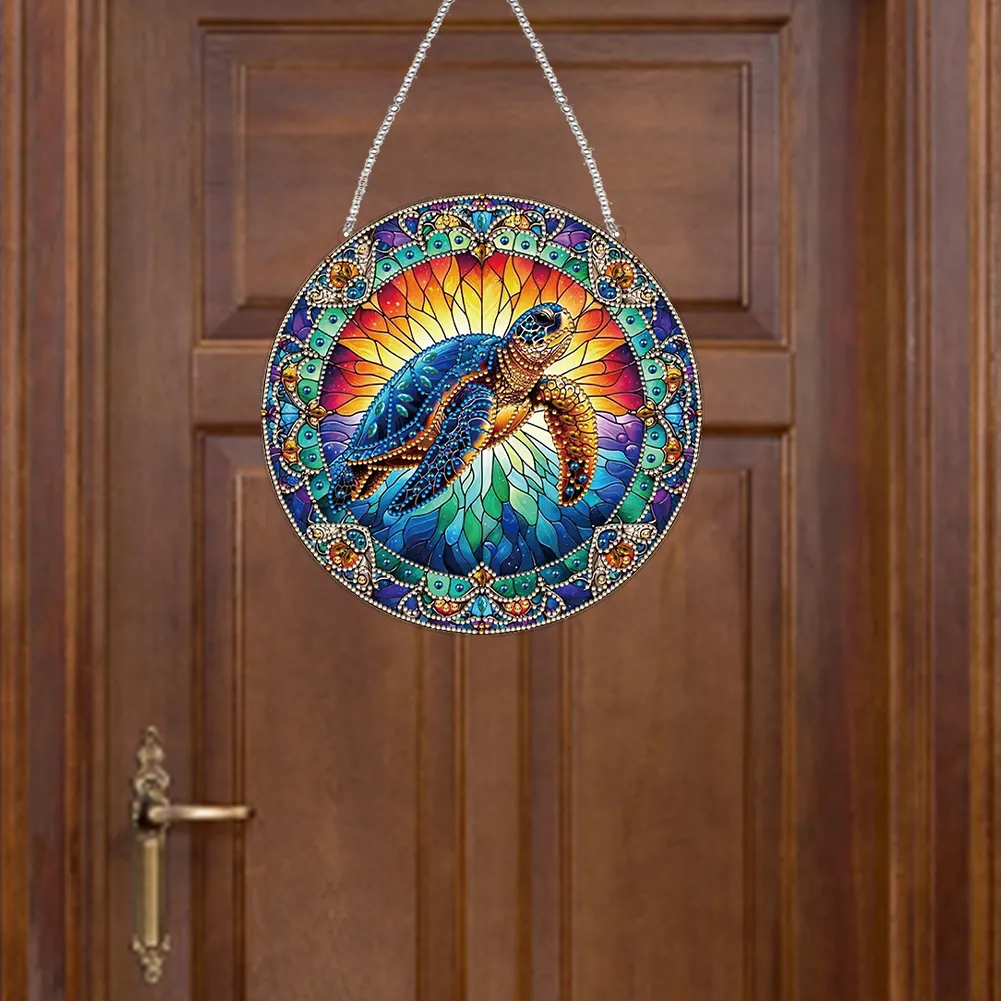 2D Flat DIY Stained Glass Turtle Suncatcher Diamond Painting Art Pendant